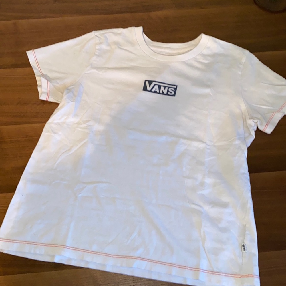 Vans Off The Wall White Tee Shirt Short Sleeve Red Thread